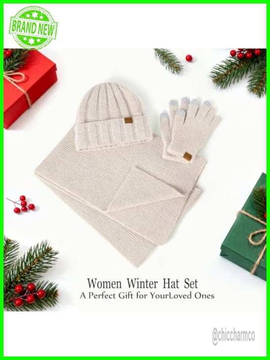 Winter Beanie Hat Scarf Gloves Set Touchscreen Knit Unisex Warm Set main image 5